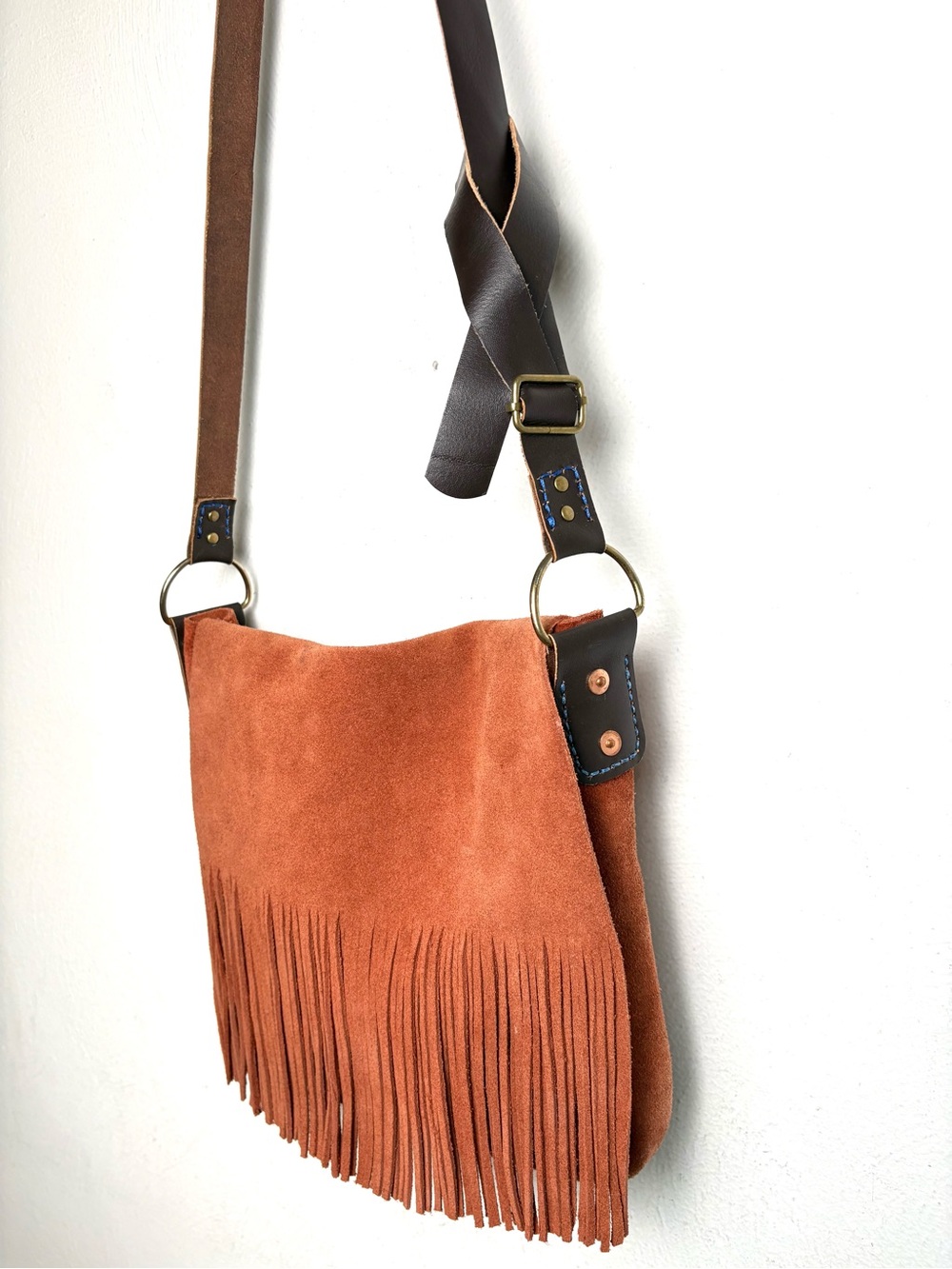 Handmade Artisan Retro 70s Genuine Suede Leather Fringe Bag Purse Boho Hippie